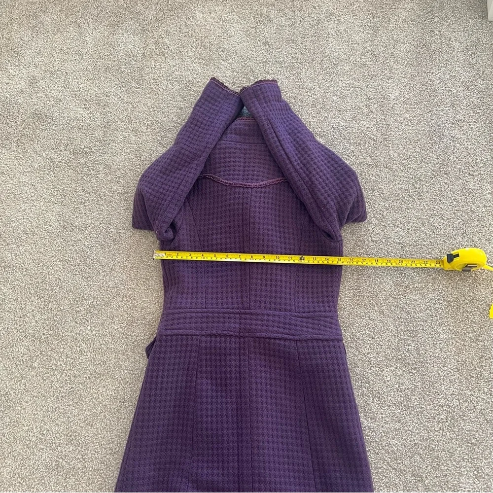 Purple Double Breasted Long Coat w Textured Waffle Knit Pattern Ornate Buttons - Picture 9 of 11